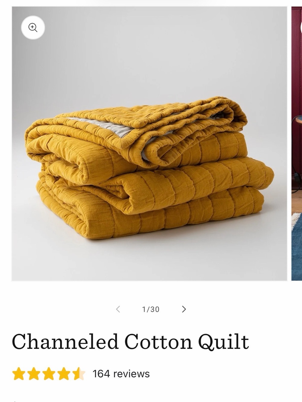Schoolhouse Channeled Cotton Quilt - Mustard/stripes (reversible)